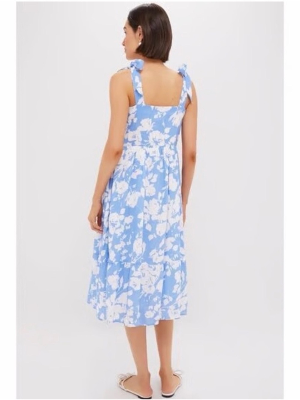 Hyacinth House Tuckernuck Blue and White Floral Lupine Midi Tie Shoulder Dress M - Picture 2 of 6